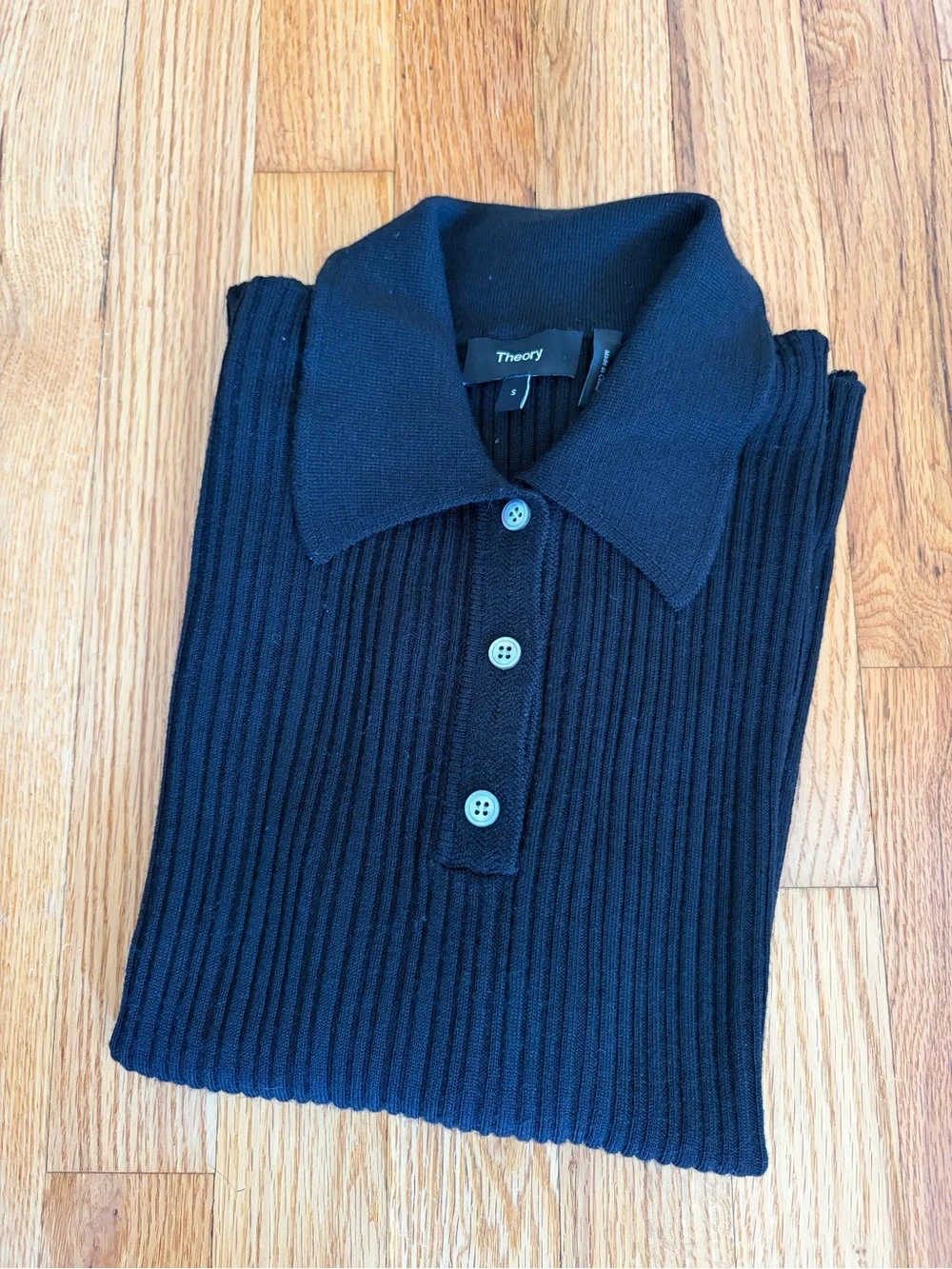 THEORY Bering Wool Blend Slim Ribbed Polo in Black Size Small NWOT